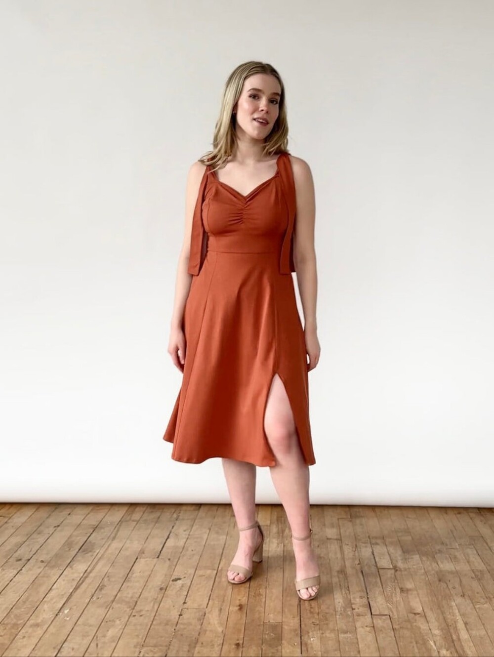 Rust Tie-Shoulder Midi Dress - Women